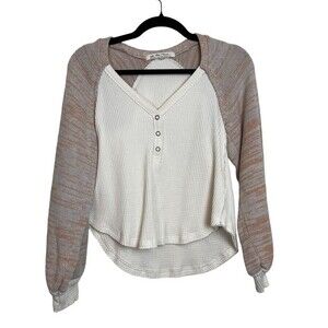 Free People We The Free Cream Multi Color Thermal Long Sleeve Size XS Women
